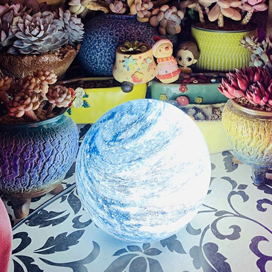 Decorative Stained Glass Cosmos Planet Nightstand Light for Kids - 1 Bulb Table Lighting