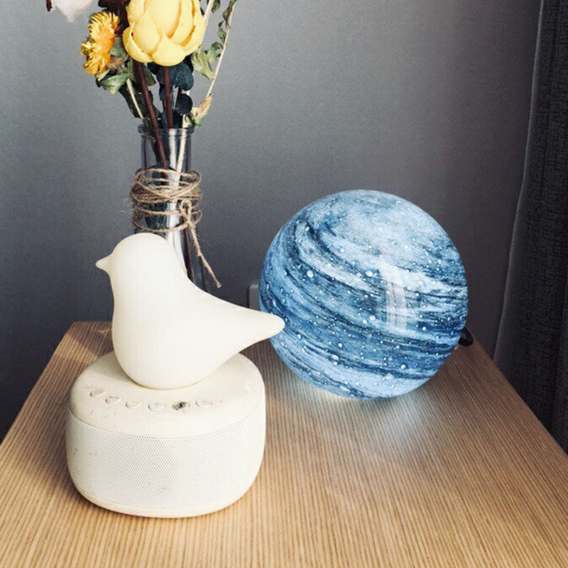 Decorative Stained Glass Cosmos Planet Nightstand Light for Kids - 1 Bulb Table Lighting