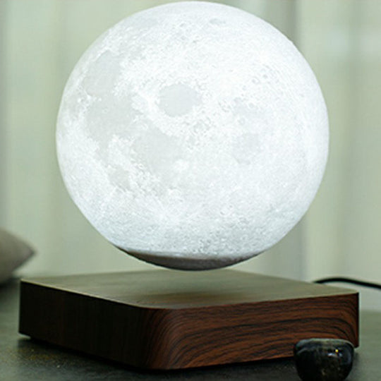Magnetic Levitation Moon Night Light with Wooden Base - Novelty LED Table Lamp for Kids
