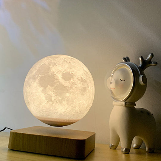 Magnetic Levitation Moon Night Light with Wooden Base - Novelty LED Table Lamp for Kids