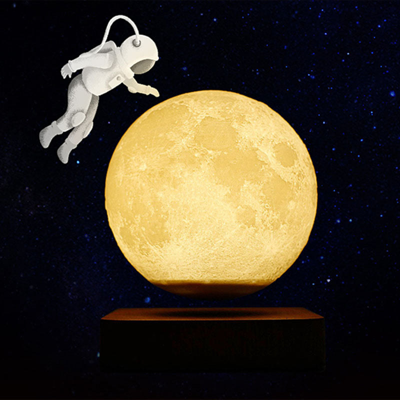 Magnetic Levitation Moon Night Light with Wooden Base - Novelty LED Table Lamp for Kids
