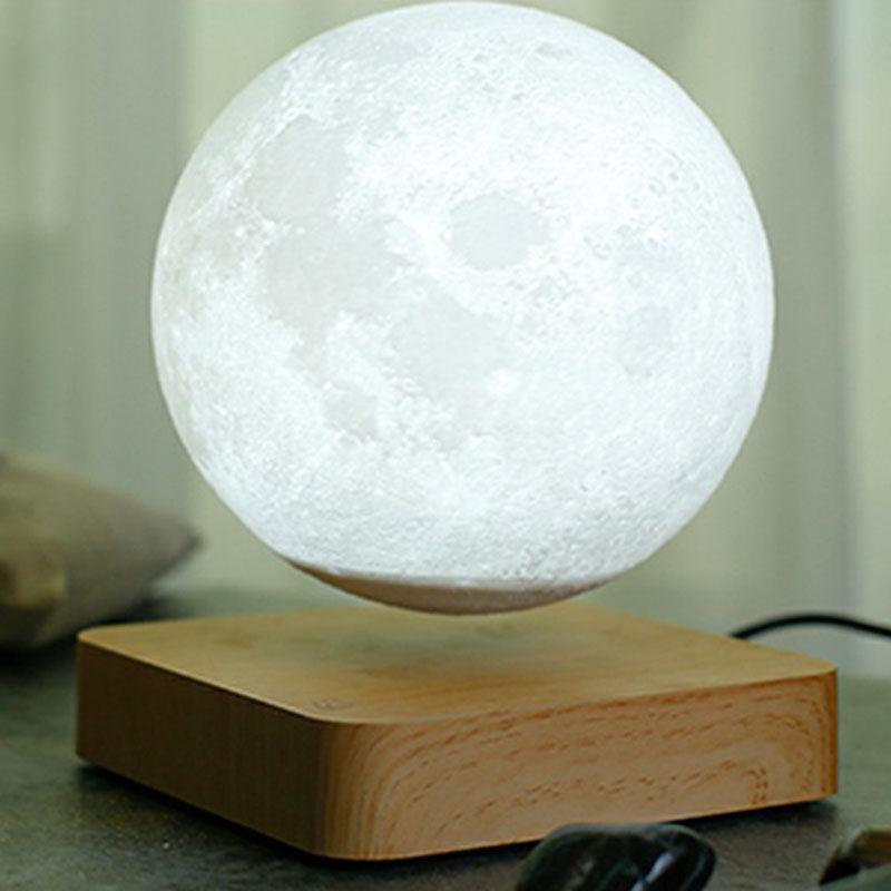 Magnetic Levitation Moon Night Light with Wooden Base - Novelty LED Table Lamp for Kids