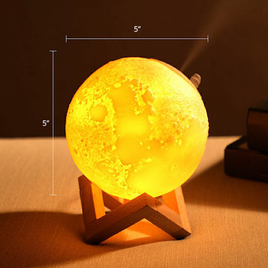 Modern White Moon LED Night Light Humidifier with Wooden Stand - Table Light