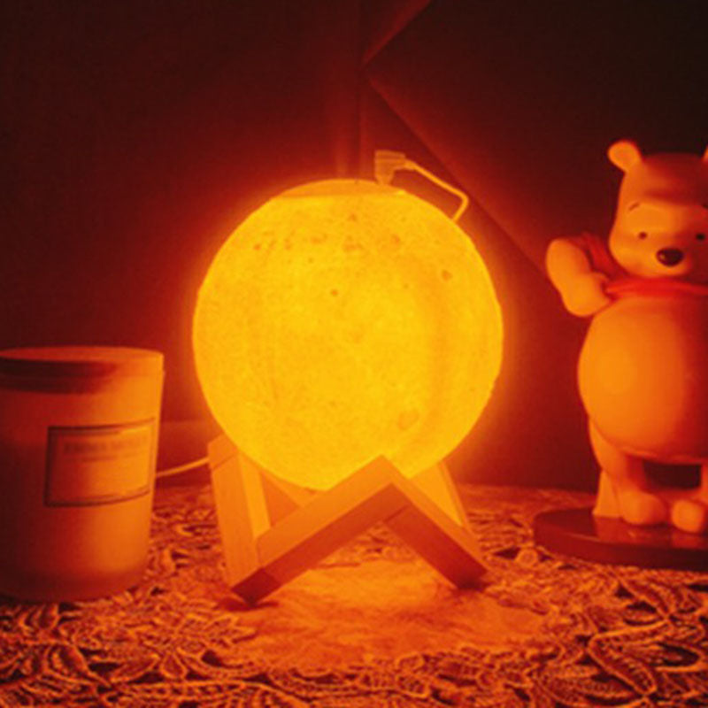 Modern White Moon LED Night Light Humidifier with Wooden Stand - Table Light