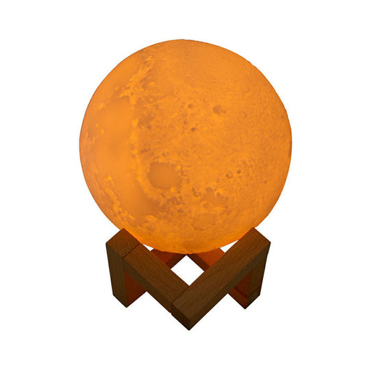 Modern White Moon LED Night Light Humidifier with Wooden Stand - Table Light