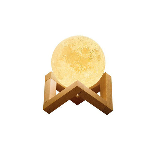 Nordic White LED Nightstand Lamp: Plastic 3D Moon Globe with Wooden Bracket