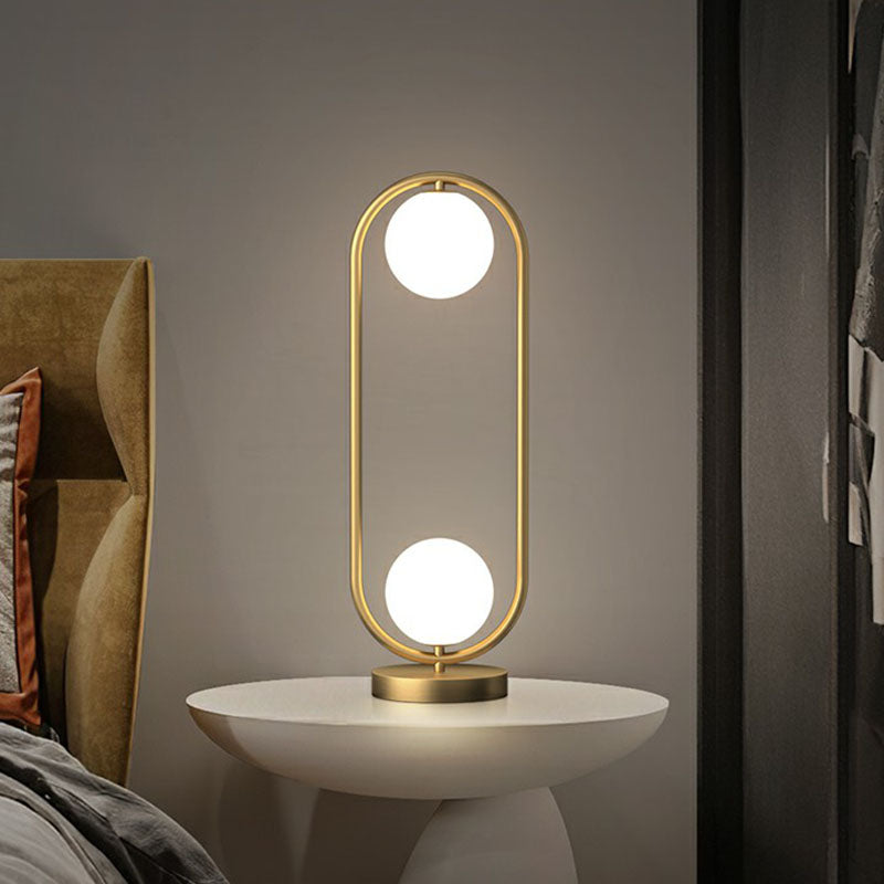 Gold Finish Nightstand Lamp with Cream Glass Shade - Elegant 2-Bulb Bedroom Table Light