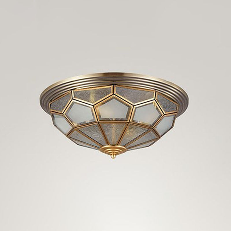 Colonial Style Dome Aisle Ceiling Light - Brass Flush Mount Lamp with Frosted Glass