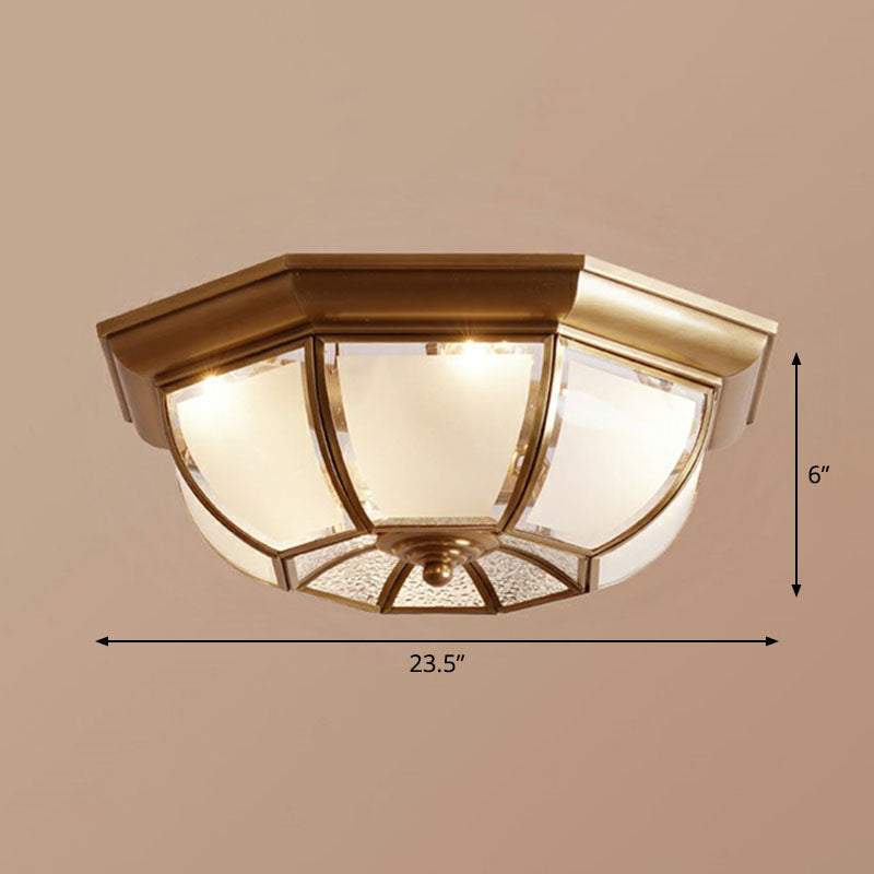 Traditional Octagon Ceiling Lamp with Bronze Finish & Frosted Glass for Kitchen