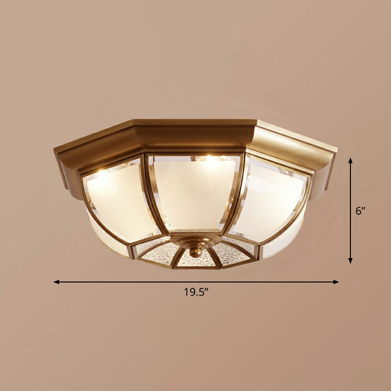 Traditional Octagon Ceiling Lamp with Bronze Finish & Frosted Glass for Kitchen