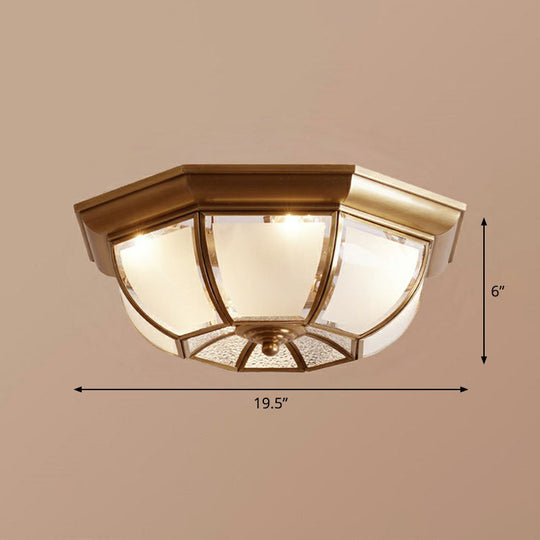 Traditional Octagon Ceiling Lamp with Bronze Finish & Frosted Glass for Kitchen
