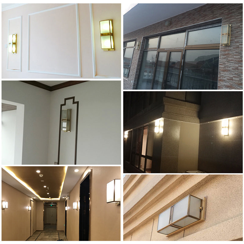 Modern Brass Wall Sconce with Frosted Glass - Sleek Corridor Wall Lighting