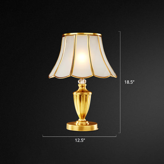 1-Light Beveled Glass Flower Table Lamp in Brass for Minimalistic Bedside Styling