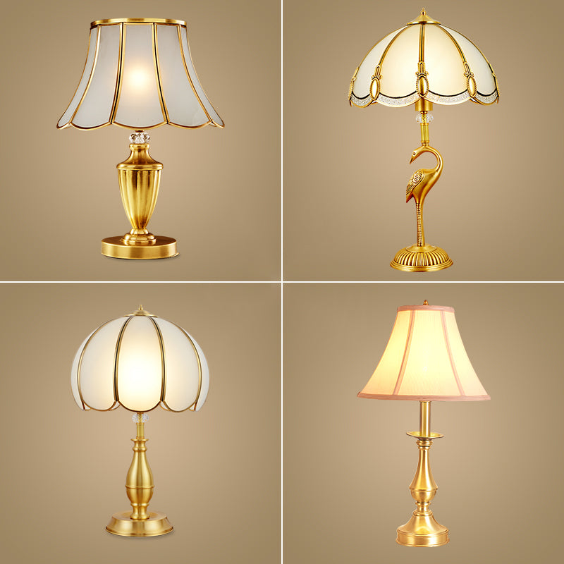 1-Light Beveled Glass Flower Table Lamp in Brass for Minimalistic Bedside Styling