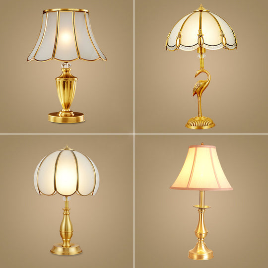 1-Light Beveled Glass Flower Table Lamp in Brass for Minimalistic Bedside Styling