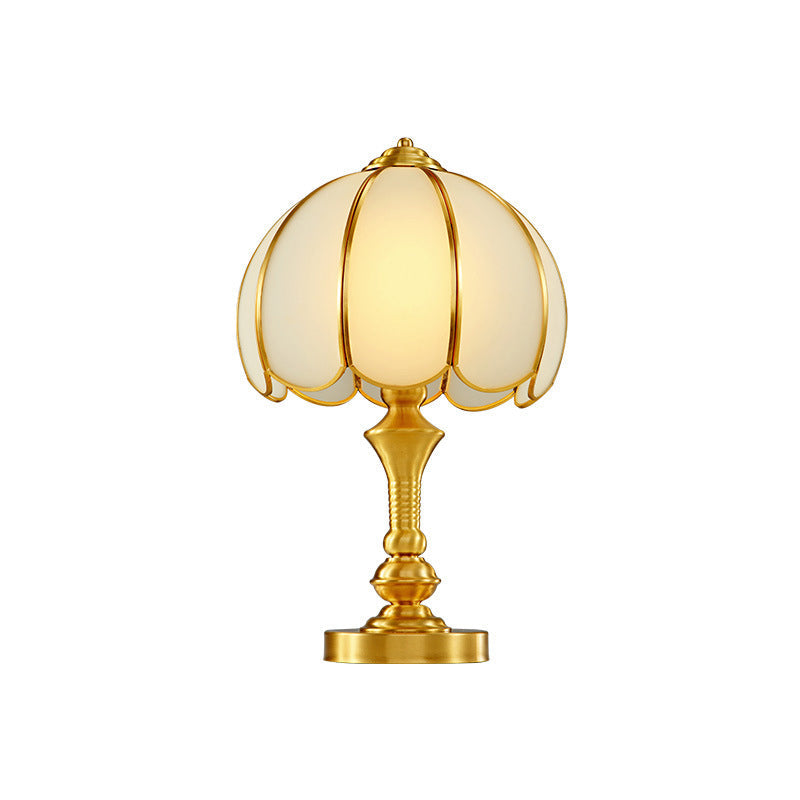 Brass Scalloped Nightstand Lamp - Elegant Beveled Glass Design - Bedroom Table Lighting