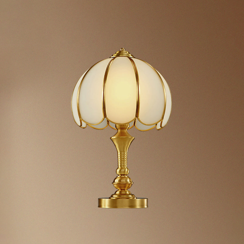 Brass Scalloped Nightstand Lamp - Elegant Beveled Glass Design - Bedroom Table Lighting