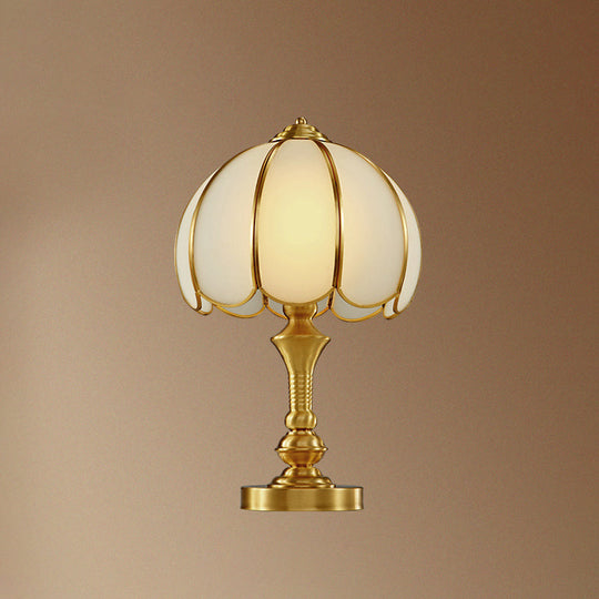 Brass Scalloped Nightstand Lamp - Elegant Beveled Glass Design - Bedroom Table Lighting