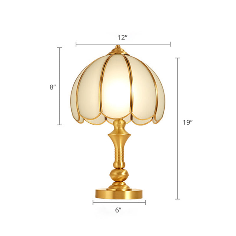 Brass Scalloped Nightstand Lamp - Elegant Beveled Glass Design - Bedroom Table Lighting
