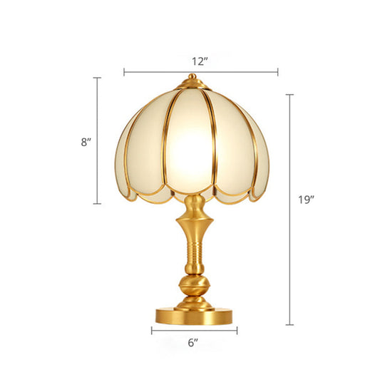 Brass Scalloped Nightstand Lamp - Elegant Beveled Glass Design - Bedroom Table Lighting