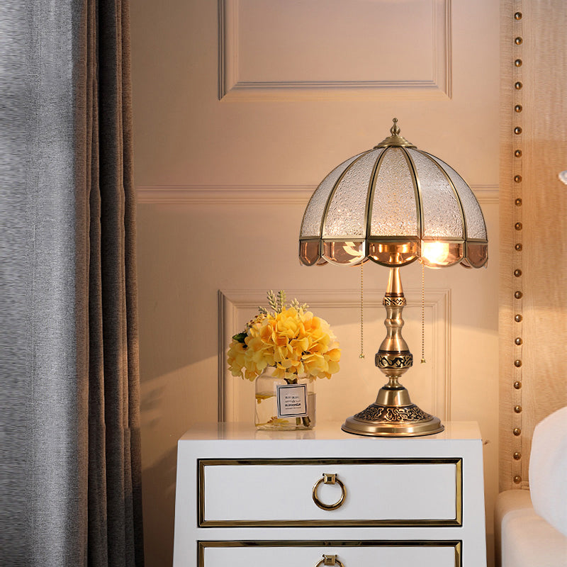 Traditional Brass Dome Table Light with Ripple Glass - 2 Bulbs for Living Room Nightstand