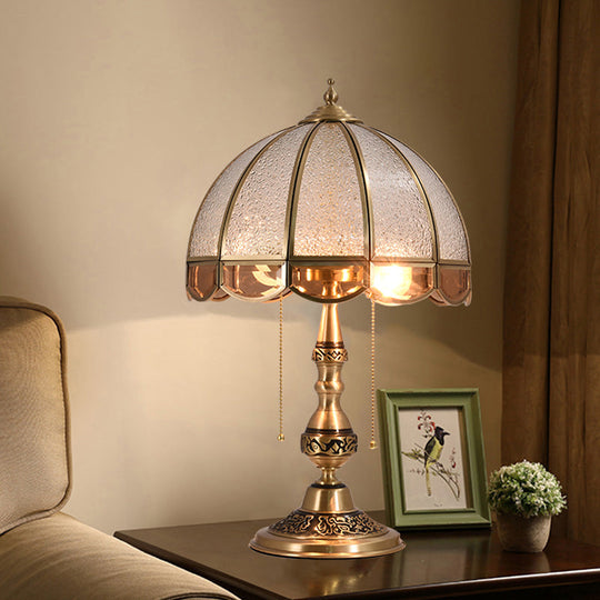 Traditional Brass Dome Table Light with Ripple Glass - 2 Bulbs for Living Room Nightstand