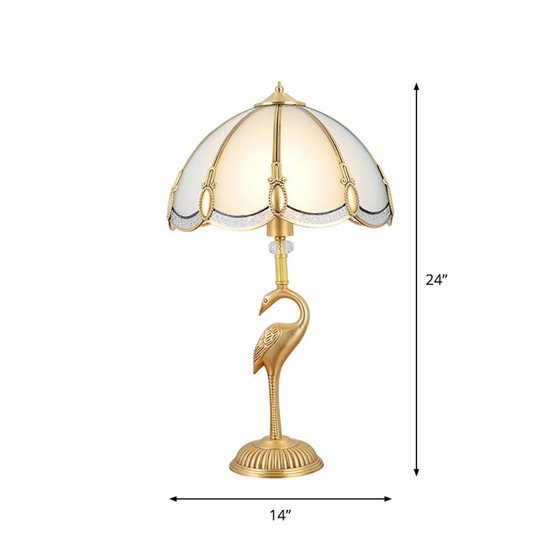 Minimalist Peacock Feather Beveled Glass Table Lamp in Brass – 1-Light Living Room Nightstand Lighting