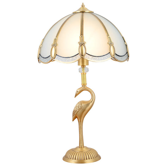 Minimalist Peacock Feather Beveled Glass Table Lamp in Brass – 1-Light Living Room Nightstand Lighting