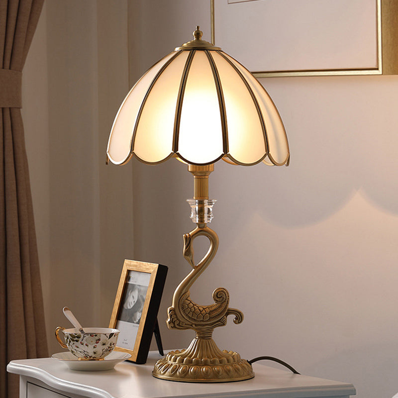 Classic Style Beveled Glass Scalloped Table Lamp with Brass Base for Bedside Nightstand