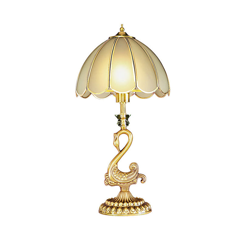Classic Style Beveled Glass Scalloped Table Lamp with Brass Base for Bedside Nightstand