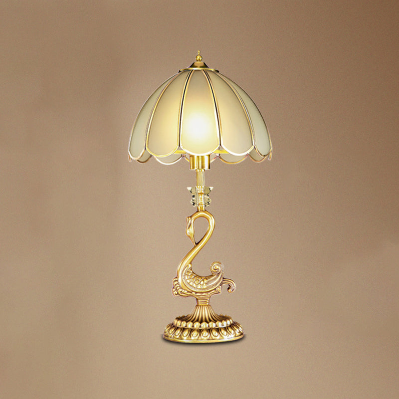 Classic Style Beveled Glass Scalloped Table Lamp with Brass Base for Bedside Nightstand