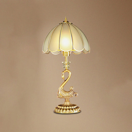 Classic Style Beveled Glass Scalloped Table Lamp with Brass Base for Bedside Nightstand