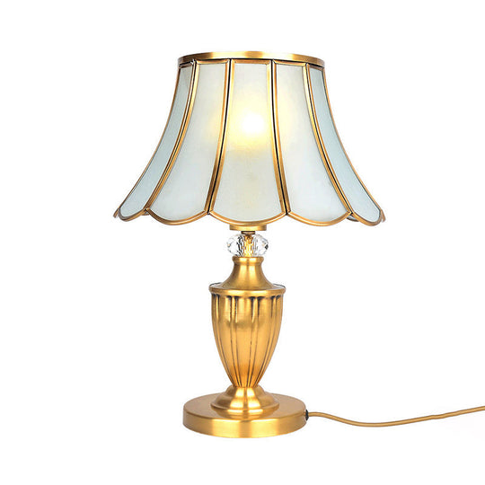 Vintage Brass Bell Shade Nightstand Lamp with Beveled Glass - Elegant Table Lighting for Living Room