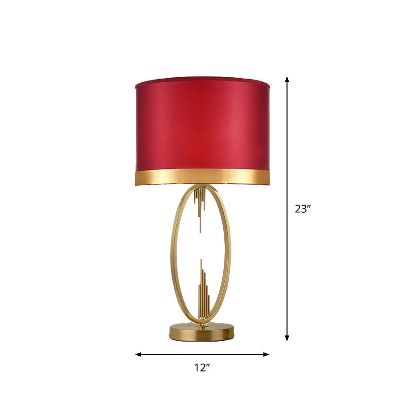 Traditional Round Fabric Table Light in Brass - Single Living Room Nightstand Lighting