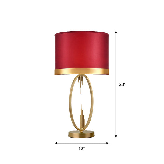 Traditional Round Fabric Table Light in Brass - Single Living Room Nightstand Lighting