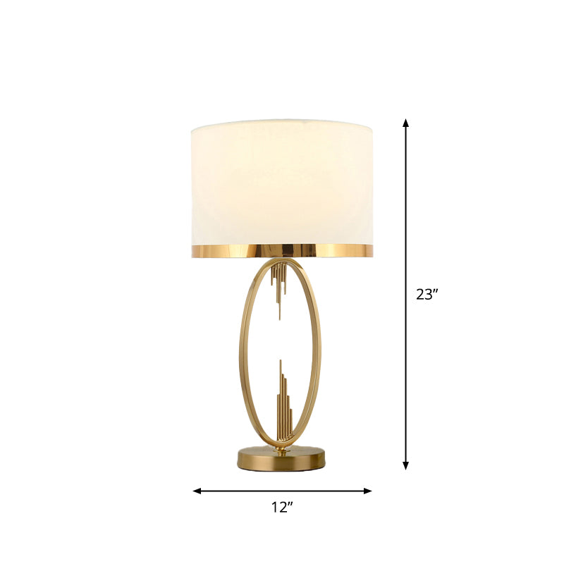 Traditional Round Fabric Table Light in Brass - Single Living Room Nightstand Lighting