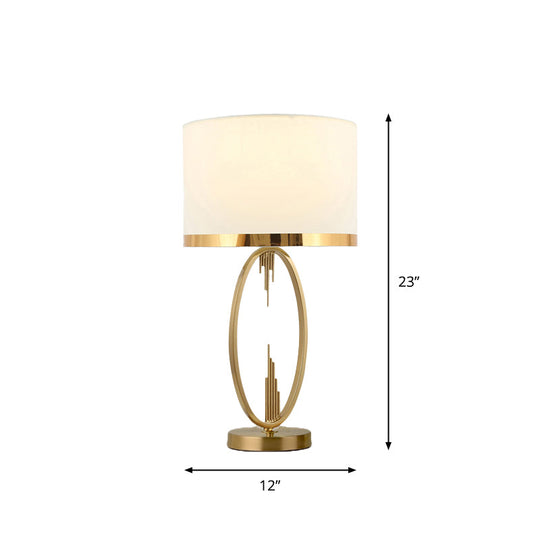 Traditional Round Fabric Table Light in Brass - Single Living Room Nightstand Lighting