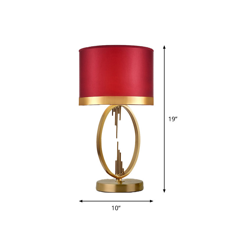 Traditional Round Fabric Table Light in Brass - Single Living Room Nightstand Lighting