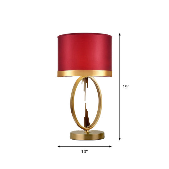Traditional Round Fabric Table Light in Brass - Single Living Room Nightstand Lighting