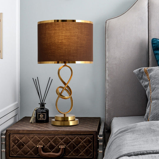 Vintage Twist Metallic Nightstand Lamp - Single-Bulb Table Light with Fabric Shade