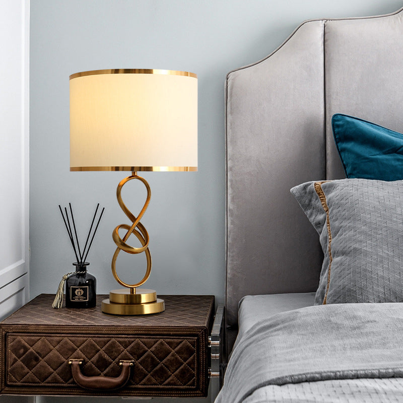 Vintage Twist Metallic Nightstand Lamp - Single-Bulb Table Light with Fabric Shade