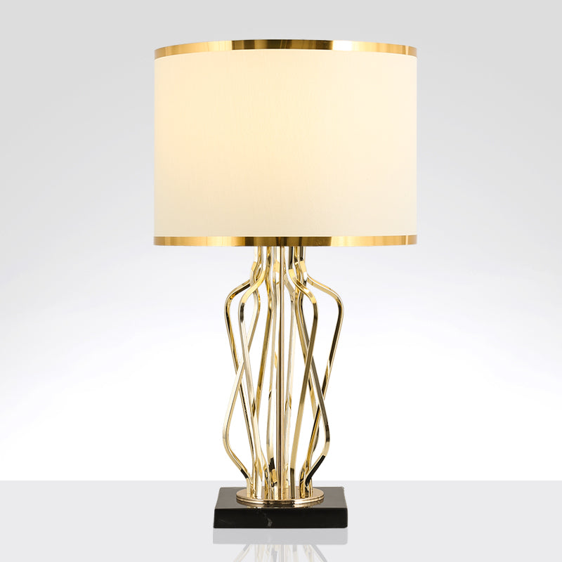 Simplicity Drum Nightstand Lamp: Fabric Table Lighting with Marble Base
