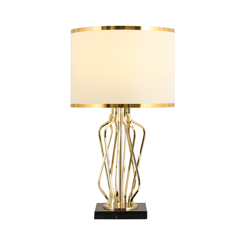 Simplicity Drum Nightstand Lamp: Fabric Table Lighting with Marble Base