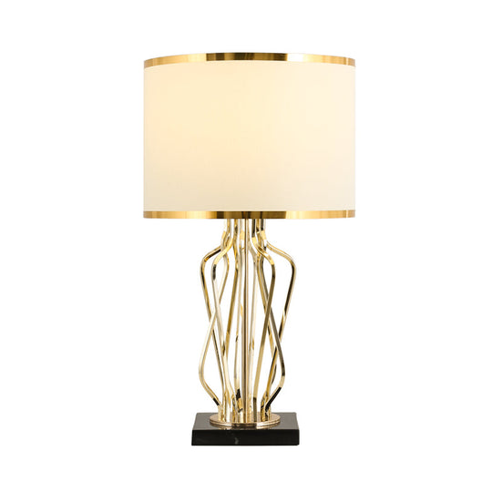 Simplicity Drum Nightstand Lamp: Fabric Table Lighting with Marble Base