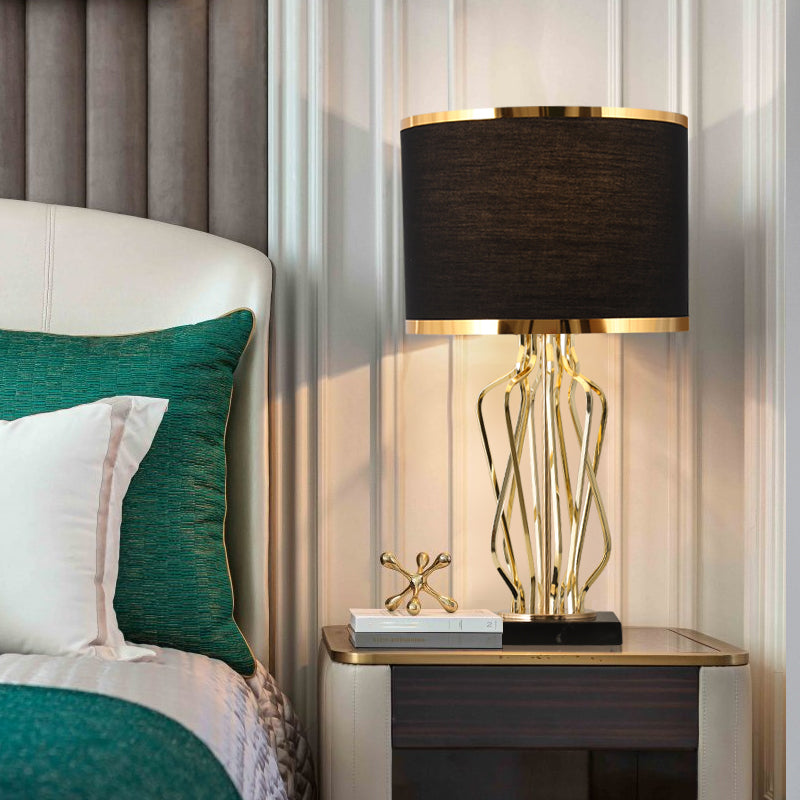 Simplicity Drum Nightstand Lamp: Fabric Table Lighting with Marble Base