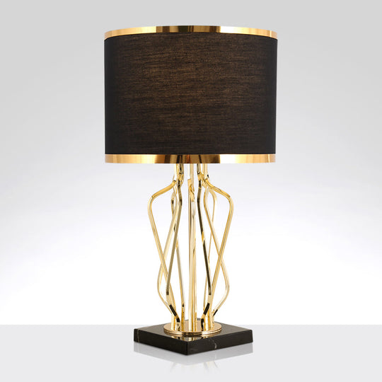 Simplicity Drum Nightstand Lamp: Fabric Table Lighting with Marble Base