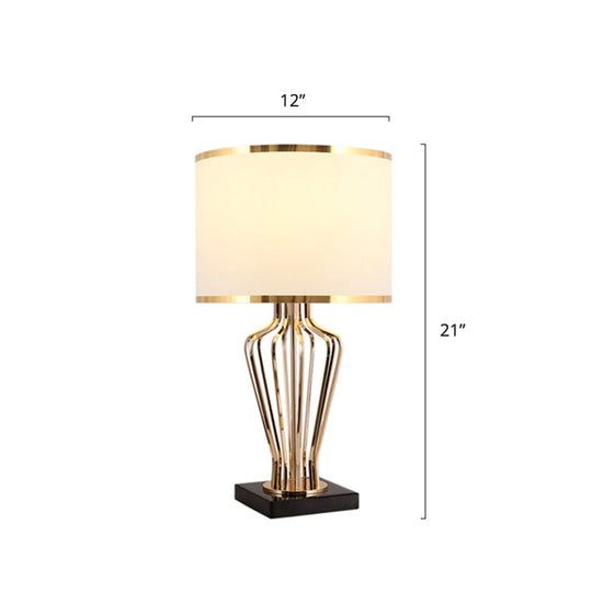 Traditional Single Brass Table Light with Drum Shade for Living Room Nightstand