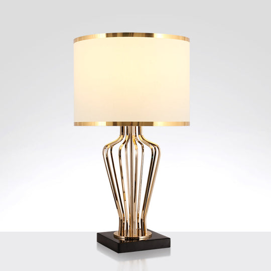 Traditional Single Brass Table Light with Drum Shade for Living Room Nightstand