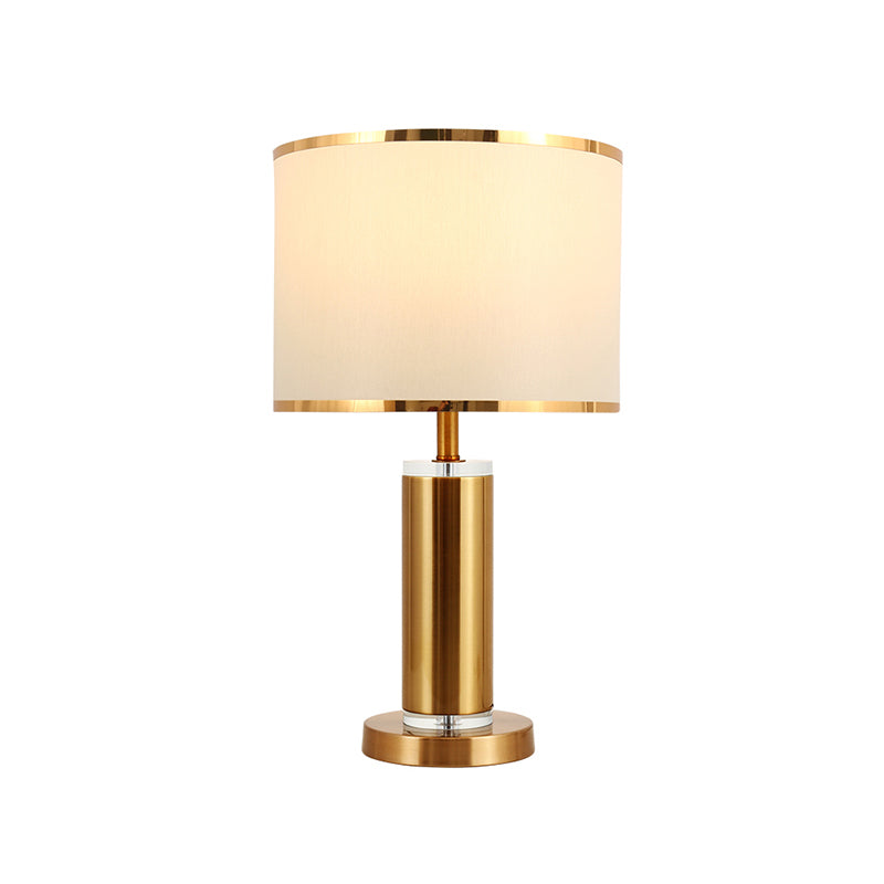 Minimalist Fabric Cylinder Table Lamp: 1-Light Brass Nightstand Lighting with Drum Shade