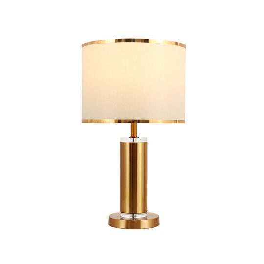 Minimalist Fabric Cylinder Table Lamp: 1-Light Brass Nightstand Lighting with Drum Shade